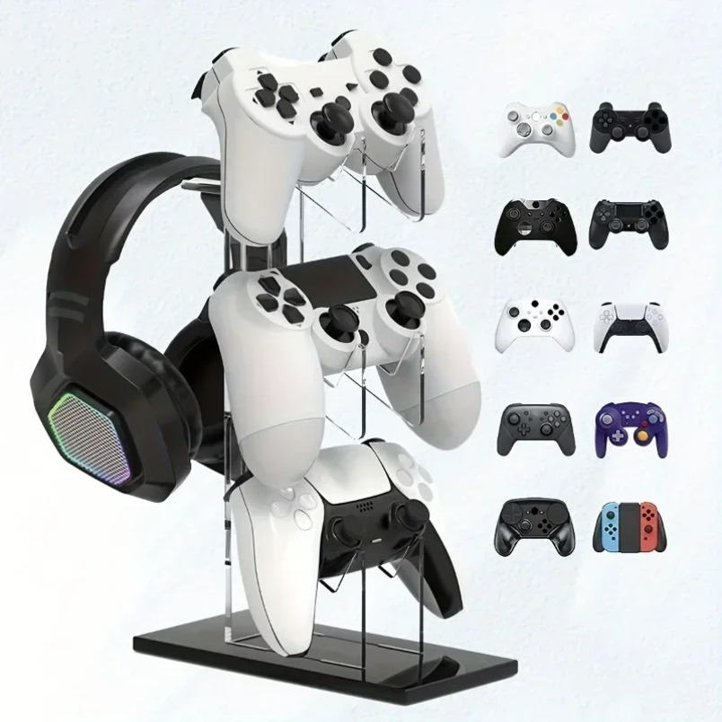 Gaming Console Organizer - ゲームパッドスタンド 3段ヘッドセットハンガー ゲームディスクオーガナイザー コンパクトデスクトップディスプレイラック PS5 PS4コンソール用