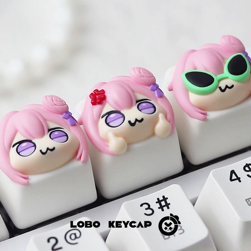 Gaming Console With Keyboard - かわいいピンクの髪のアニメガール樹脂製アーティザンキーキャップ、バラの装飾付きカスタムEscキー、メカニカルキーボード用、ゲーミングセットアップギフト