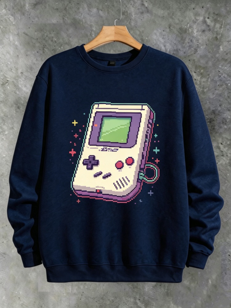 Gaming Console Shop - メンズ レトロゲームコンソール スウェットシャツ 8ビットピクセルアート ゲーミングプリント ルーズフィット