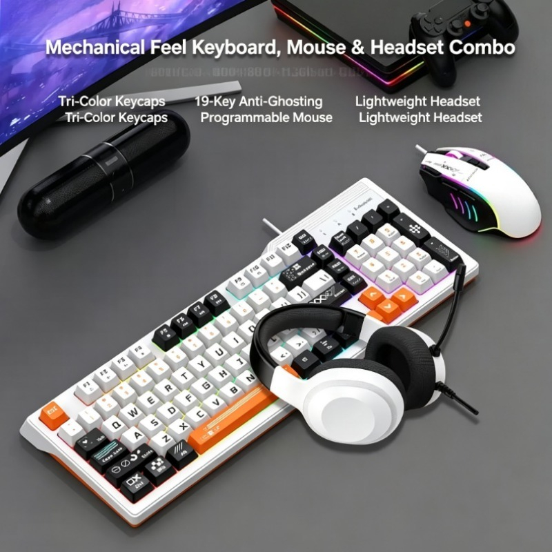 Gaming Headset Wired - K8pro 3 in 1 ゲーミングコンボ 有線キーボード・マウス・ヘッドセットセット