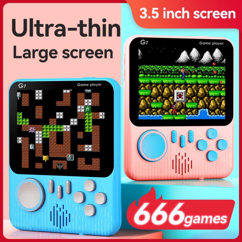 Gaming Console G7 - G7 レトロハンドヘルドゲームコンソール、3.5インチLCD、内蔵666ゲーム、ポータブルゲームコンソール、USB充電ケーブル、AV出力ケーブル