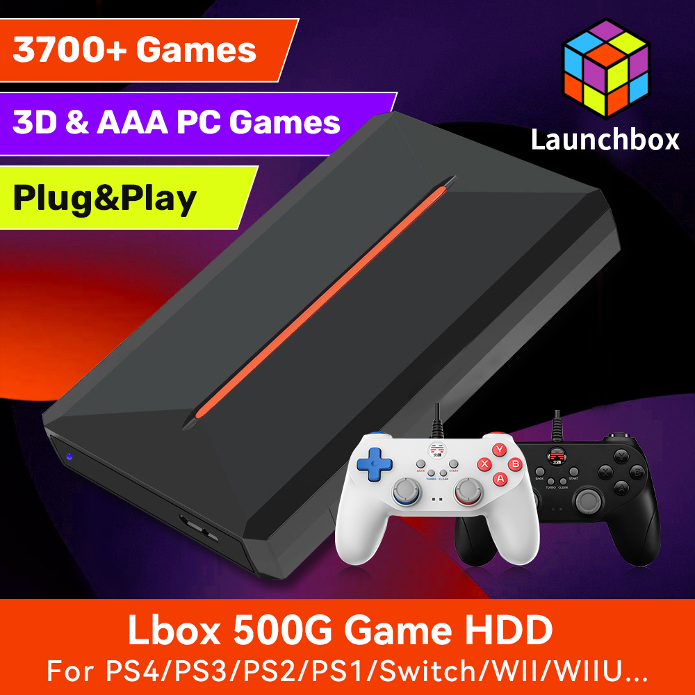 Gaming Console Cube - Launchbox 500G ゲームハードドライブエミュレータゲームコンソール PS4/Switch/ゲームキューブ/PS3/PS2/WII/WIIU 内蔵 3700+