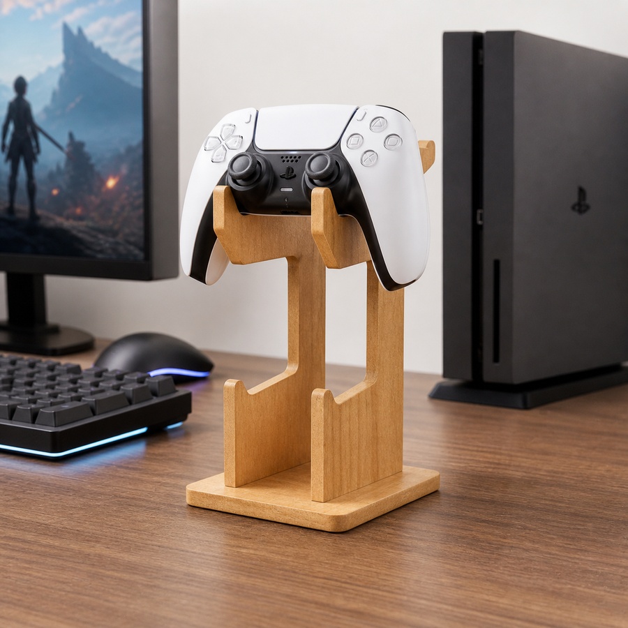 Gaming Console Organizer - 木製ゲームコントローラー展示棚 デュアルデスクトップゲーミングオーガナイザーホルダースタンド コンソールアクセサリー ホームオフィス収納装飾