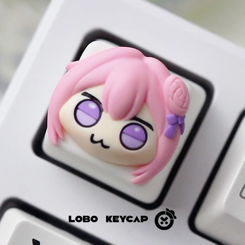 かわいいピンクの髪のアニメガール樹脂製アーティザンキーキャッ - Gaming Console With Keyboard のレビューと価格