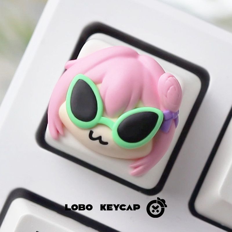 かわいいピンクの髪のアニメガール樹脂製アーティザンキーキャッ - Gaming Console With Keyboard のレビューと価格