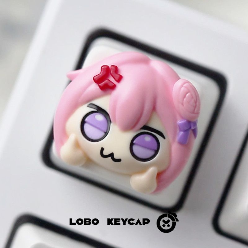 かわいいピンクの髪のアニメガール樹脂製アーティザンキーキャッ - Gaming Console With Keyboard のレビューと価格