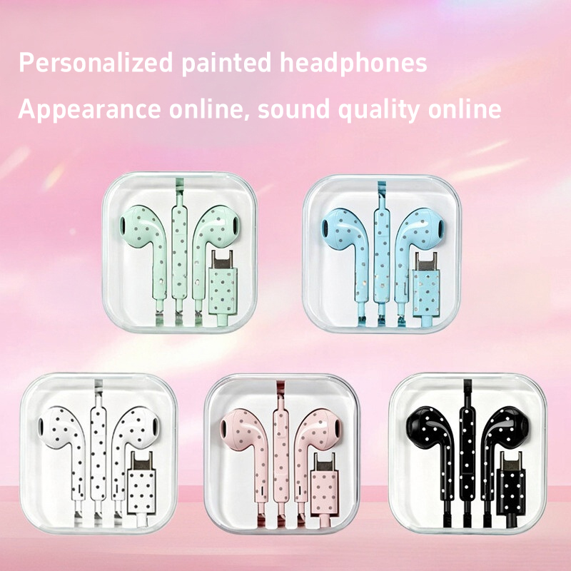 かわいい水玉模様のスター型Cタイプイヤホン、Mi、iPhon - Gaming Headset Wired のレビューと価格